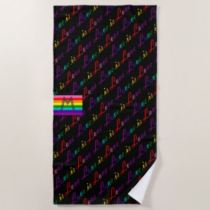 Love is Love Rainbow Typography Gay Pride LGBT Beach Towel