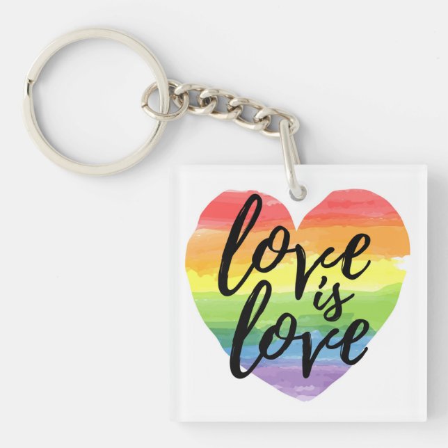 Love is Love | Rainbow Watercolor Heart Key Ring (Front)