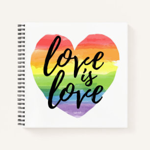 Love is Love   Rainbow Watercolor Heart Notebook