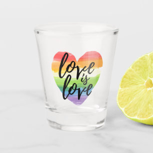 Love is Love   Rainbow Watercolor Heart Shot Glass