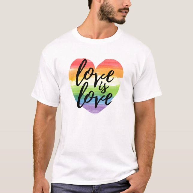 Love is Love | Rainbow Watercolor Heart T-Shirt (Front)