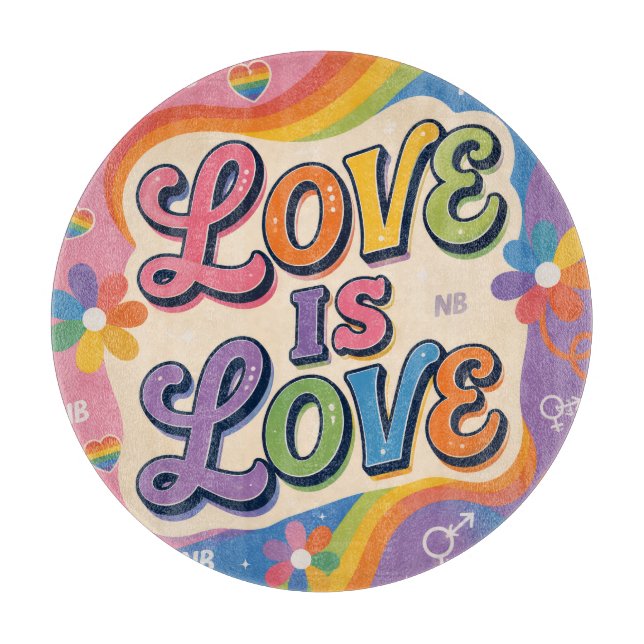 Love Is Love Retro Pride Typography Cutting Board (Front)