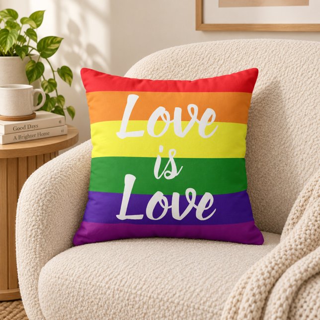 Love is Love Script Rainbow Stripe Pride Cushion (Creator Uploaded)