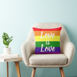 Love is Love Script Rainbow Stripe Pride Cushion