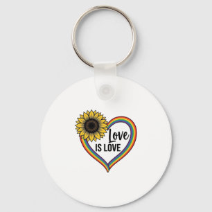 Love Is Love Sunflower Heart Vintage Vector Shirt_ Key Ring