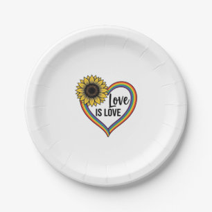 Love Is Love Sunflower Heart Vintage Vector Shirt_ Paper Plate