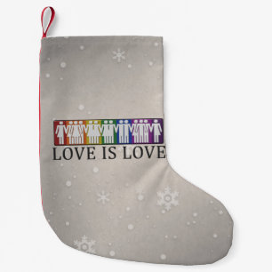 Love is Love text with Silhouette LGBT People  Small Christmas Stocking
