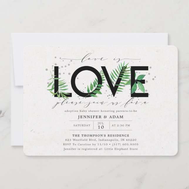 Love is Love Tropical Greenery Adoption Baby Showe Invitation (Front)