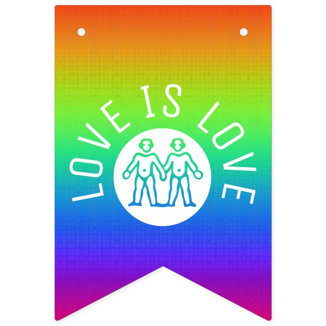 Love is Love Typography Gay Pride LGBT Rainbow Bunting (First Flag)