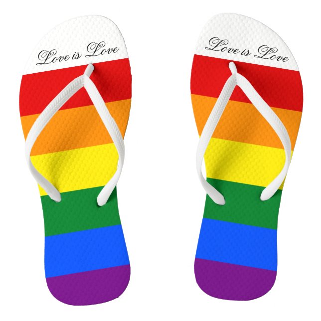 Love is Love Typography Gay Pride LGBT Rainbow Jandals (Footbed)