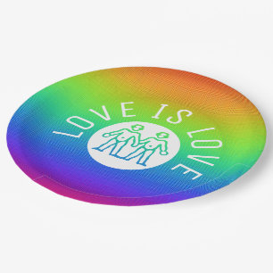 Love is Love Typography Gay Pride LGBT Rainbow Paper Plate