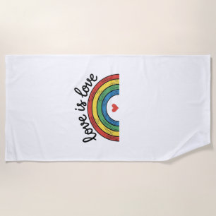 Love Is Love Vintage Rainbow Heart Shirt Design_1 Beach Towel