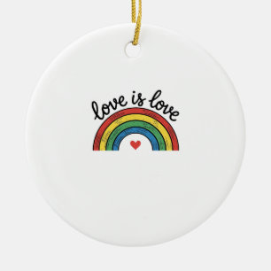 Love Is Love Vintage Rainbow Heart Shirt Design_1 Ceramic Tree Decoration