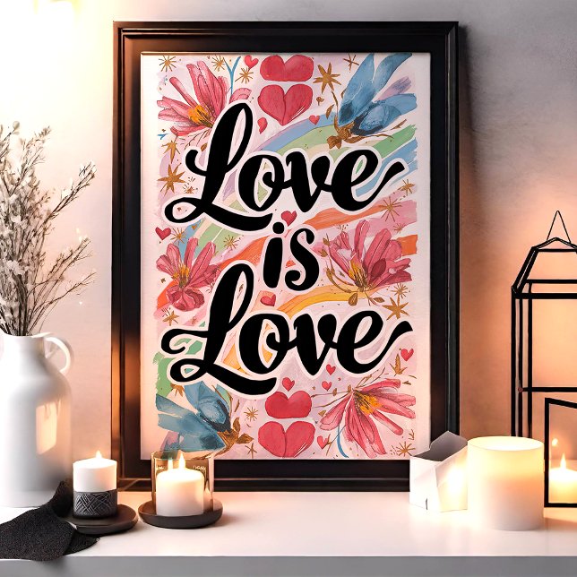 Love is Love Watercolor Floral LGBTQ Art  Poster (Creator Uploaded)