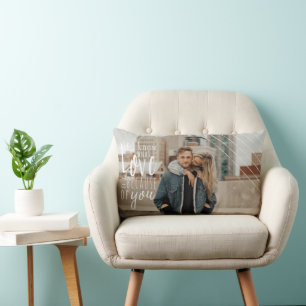 Love Is Modern Overlay Custom Happy Couple Photo Lumbar Cushion