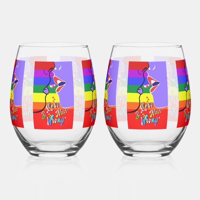 Love Is Never Wrong pride Stemless Wine Glass (Left)