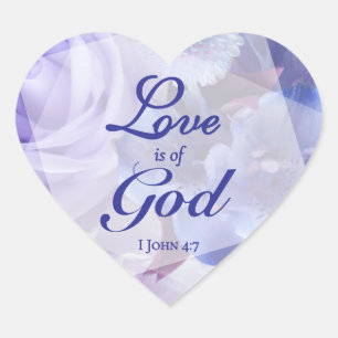 Love is of God Violet Blue Florals Heart Sticker