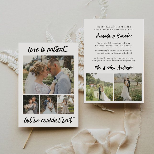 Love is Patient 6 Photo Wedding Elopement Announce Announcement (Creator Uploaded)