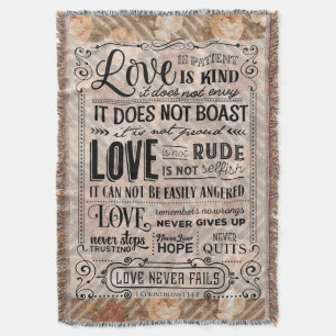 Love is Patient Bible Verse Rose Throw Blanket
