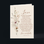 Love is Patient Bible Wedding Congratulations Card<br><div class="desc">Christian wedding congratulations greeting card depicts a beautiful nature Boho floral watercolor with simple white, blush, pink and earth tone colours of wildflowers and foliage. It features Bible Verse 1 Corinthians 13:4-8, "Love is patient, love is kind. It does not envy, it does not boast, it is not proud. It...</div>