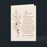 Love is Patient Bible Wedding Congratulations Card<br><div class="desc">Christian wedding congratulations greeting card depicts a beautiful nature Boho floral watercolor with simple white, blush, pink and earth tone colours of wildflowers and foliage. It features Bible Verse 1 Corinthians 13:4-8, "Love is patient, love is kind. It does not envy, it does not boast, it is not proud. It...</div>