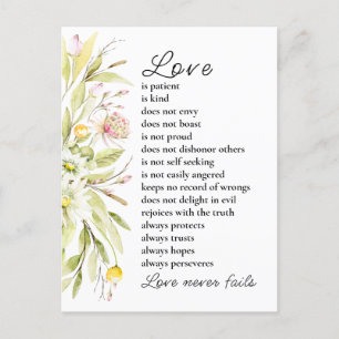 Love is Patient Bible Wedding Congratulations Postcard