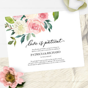 Love Is Patient Blush Floral Wedding Postponement Postcard