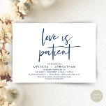 Love is patient, Change Our Wedding New Date Invitation<br><div class="desc">This is the Wedding party invitation Rescheduled (postponed / postponement) card (Love is patient),  change the date card,  in the modern minimal romantic simple clean design navy blue theme. It is the perfect way to make the event reschedule announcement to your friends and family.</div>