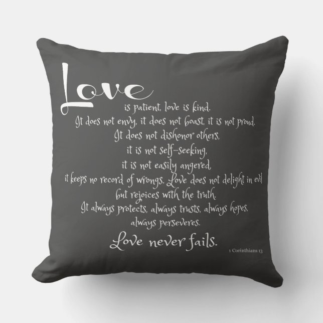 Love is Patient (Corinthians scripture verse) grey Cushion (Front)