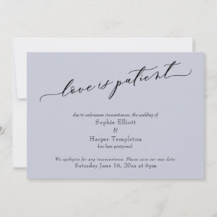 Love is Patient Dusty Blue Postponed Wedding Card