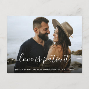 Love is Patient Elegant Postponement PHOTO Wedding Postcard