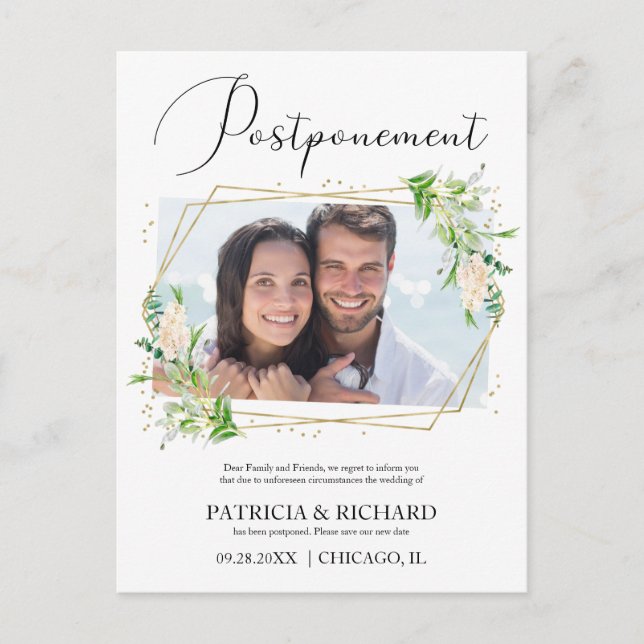 Love Is Patient Greenery Wedding New Date Photo Postcard (Front)