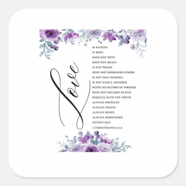 Love Is Patient Kind Does Not Envy Bible Verse Cla Square Sticker (Front)
