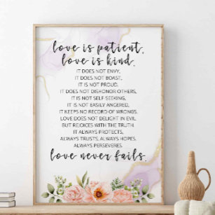 Love Is Patient Love Is Kind, 1 Corinthians 13:4-8 Poster