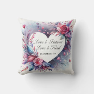 Love is Patient Love is Kind Heart and Roses Cushion