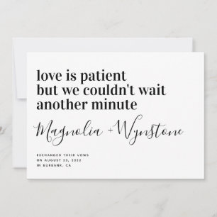 Love is Patient Modern Typography Elopement Announcement