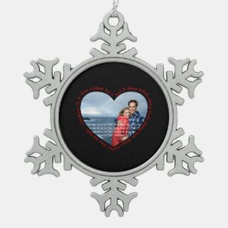 Love is Patient Photo Heart Black & Red Snowflake Pewter Christmas Ornament