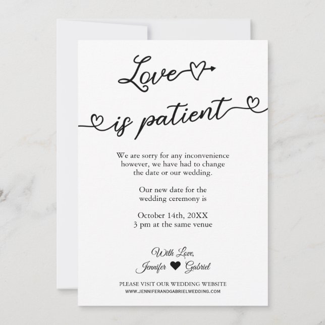 Love is Patient Postponed Wedding Photo Card (Back)