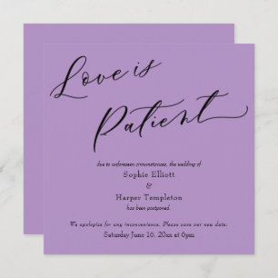 Love is Patient Purple Postponed Wedding Card