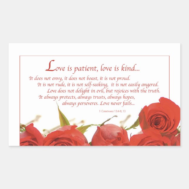 Love is Patient Red Rose Rectangular Sticker (Front)
