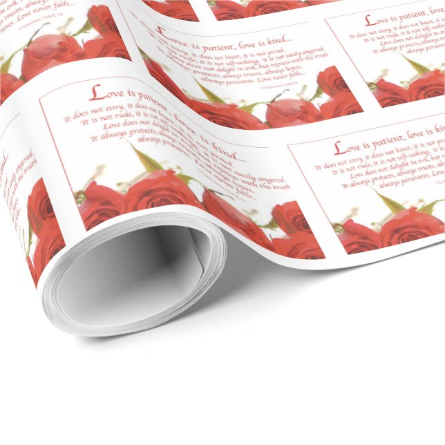 Love is Patient Red Rose Wrapping Paper (Roll Corner)