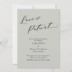 Love is Patient Sage Green Postponed Wedding Card
