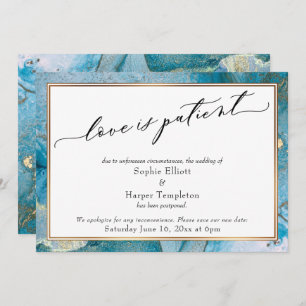 Love is Patient Teal & Gold Postponed Wedding Card