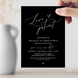 “Love Is Patient” Wedding Change the date announce Invitation