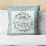 Love is Patient Wedding Eucalyptus Throw Pillow<br><div class="desc">Girly-Girl-Graphics at Zazzle: Love is patient, love is kind... Elegantly modern rustic eucalyptus greenery watercolor wreath with a stylish text font typography Christian Bible verse love quote poster 12" x 12" (1 Corinthians 13:4-8 Holy Bible, The Teen Study Bible New International Version) features a fashionably trendy and uniquely chic design...</div>