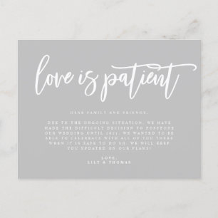 Love Is Patient Wedding Postponement Announcement Postcard