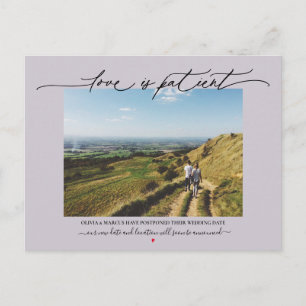 Love is Patient Wedding Postponement Dusty Plum Postcard