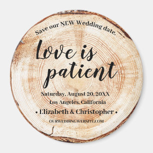 Love is patient Wood Disc Change the Date Wedding Magnet