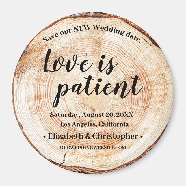 Love is patient Wood Disk Change the Date Wedding Magnet (Front)