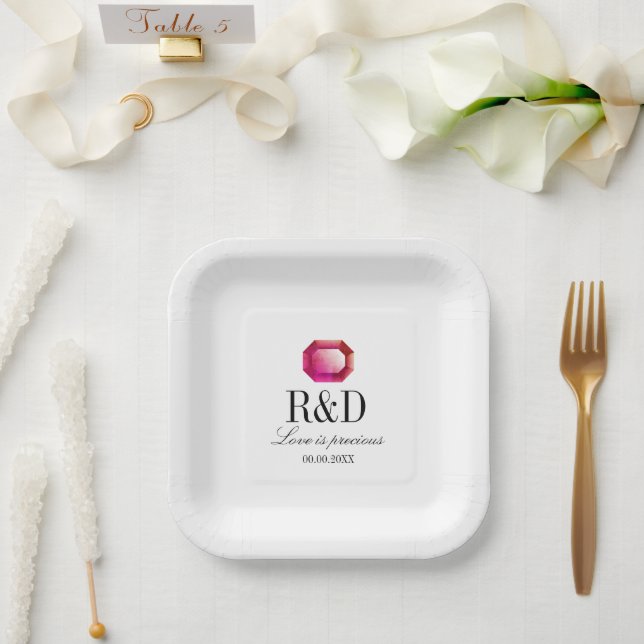 Love is precious pink gemstone wedding paper plate (Wedding)